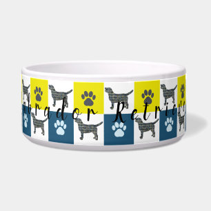 Labrador Hund & Paw Yellow & Blue Grid Bowl Napf