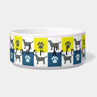 Labrador Hund & Paw Yellow & Blue Grid Bowl Napf