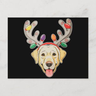 Labrador-Hund-Rentier-Geweih-Weihnachtslichter Feiertagspostkarte