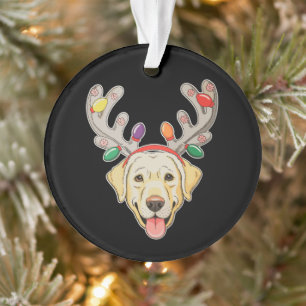 Labrador-Hund-Rentier-Geweih-Weihnachtslichter Ornament