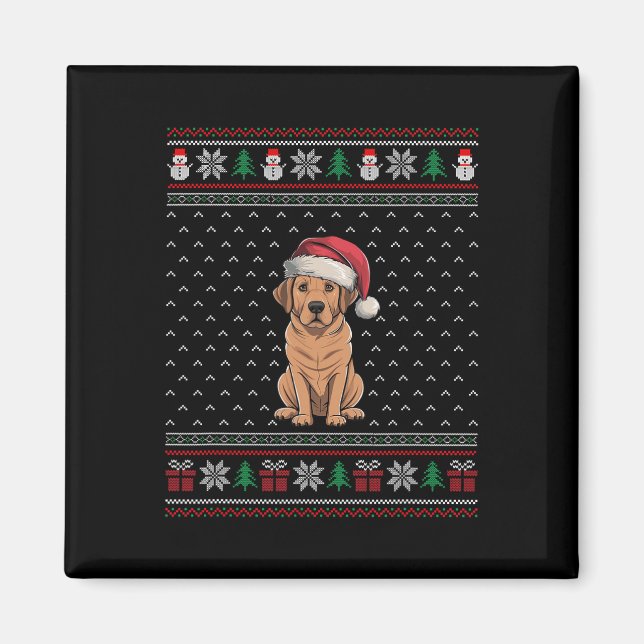 Labrador Hund Tragen Weihnachtsmannmütze Ugly Xmas Magnet (Vorne)