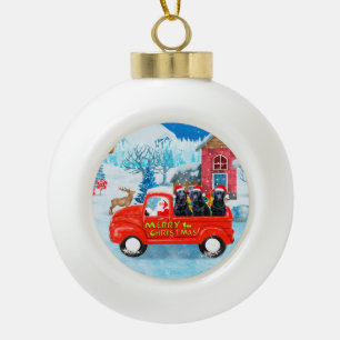 Labrador Hund Weihnachts-LKW Schnee Keramik Kugel-Ornament