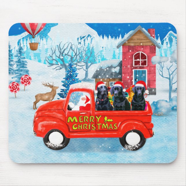 Labrador Hund Weihnachts-LKW Schnee Mousepad (Vorne)