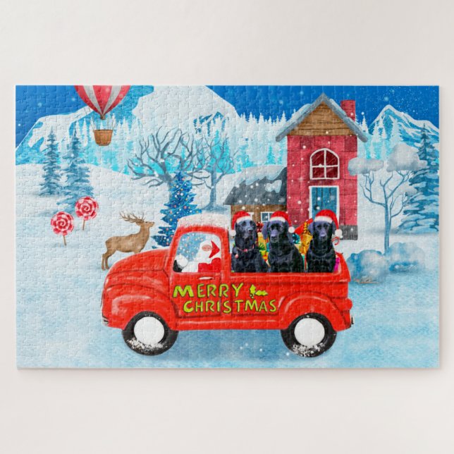 Labrador Hund Weihnachts-LKW Schnee Puzzle (Horizontal)