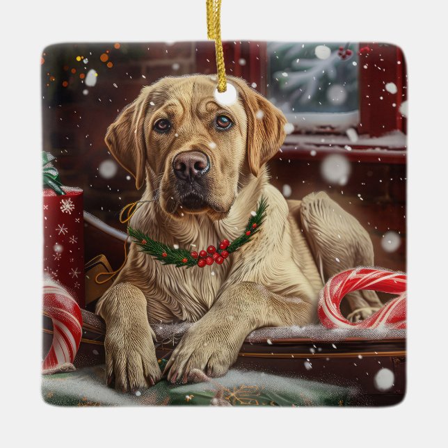 Labrador Hund Weihnachtsfest Keramikornament (Vorderseite)