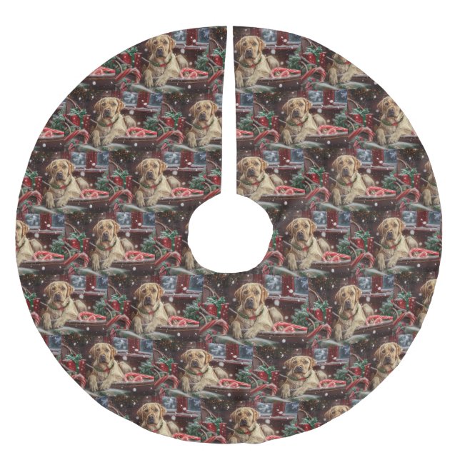 Labrador Hund Weihnachtsfest Polyester Weihnachtsbaumdecke (Vorderseite)