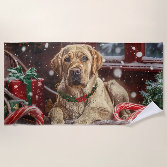 Labrador Hund Weihnachtsfest Strandtuch (Vorderseite)