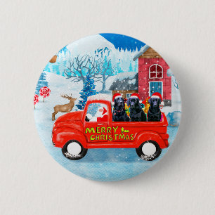 Labrador-Hund Weihnachtslieferwagen Schnee Button