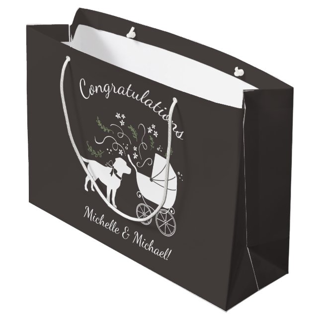 Labrador Hunde Babydusche Labrador Grau Geschlecht Große Geschenktüte (Rückseite Schrägansicht)