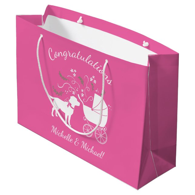 Labrador Hunde Kinderdusche Pink Girl Labrador Große Geschenktüte (Rückseite Schrägansicht)