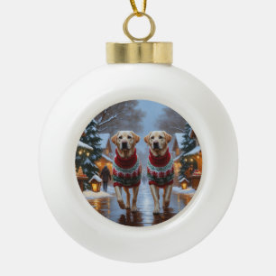 Labrador Hunde Weihnachten Schnee Feiertag Keramik Kugel-Ornament