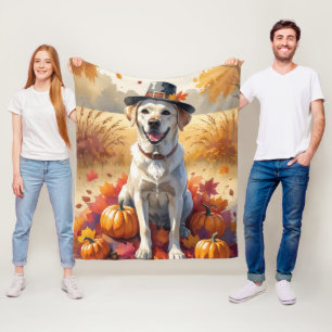 Labrador im Herbstlaub Thanksgiving Kunst Fleecedecke