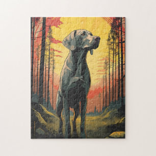 Labrador im Wald bei Sonnenuntergang Puzzle