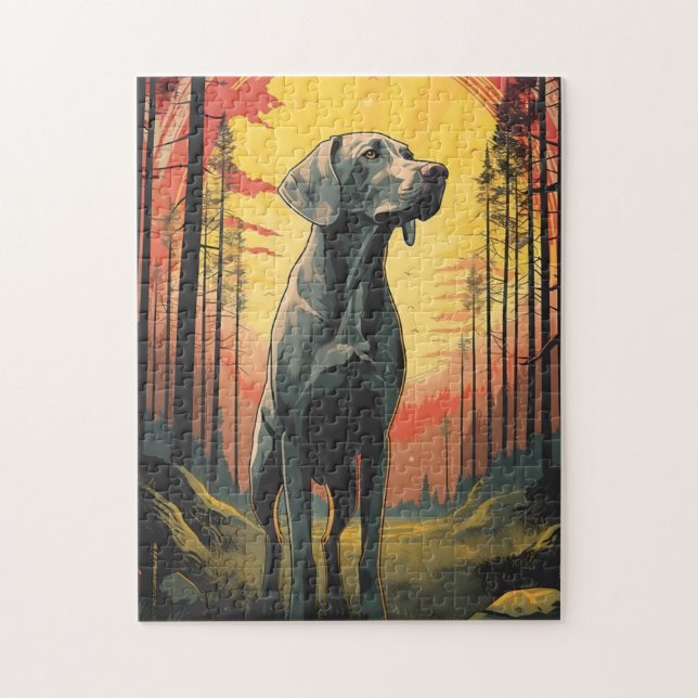 Labrador im Wald bei Sonnenuntergang Puzzle (Vertikal)