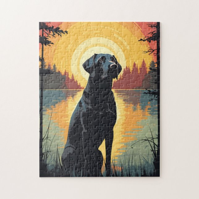 Labrador im Wald bei Sonnenuntergang Puzzle (Vertikal)