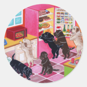 Labrador Kitchen Party Painting Runder Aufkleber
