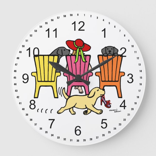 Labrador-Mama in Poolside Große Wanduhr (Vorderseite)