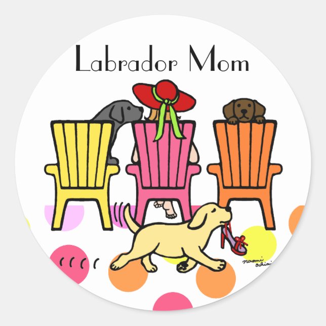Labrador-Mama in Poolside Runder Aufkleber (Vorderseite)