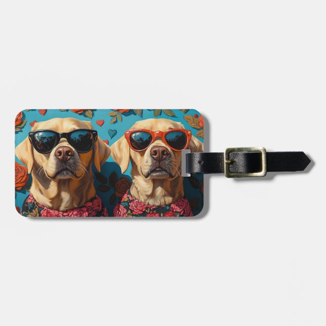 Labrador mit Herz-Rose Valentinstag Gepäckanhänger (Vorderseite horizontal)