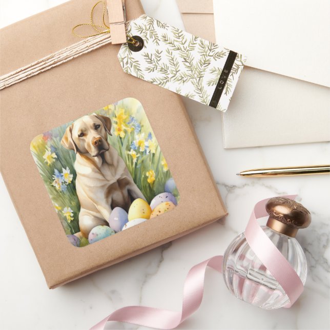 Labrador mit Ostereiern Quadratischer Aufkleber (Schenken)