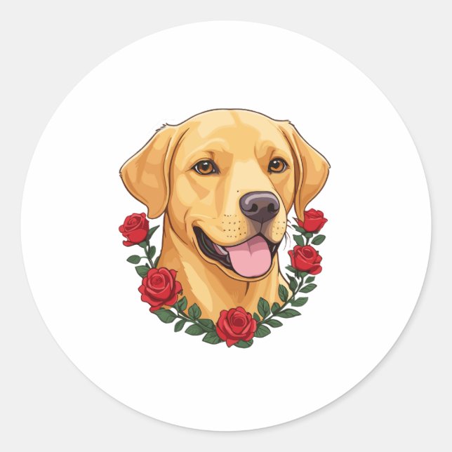 Labrador mit Rote Rosen Runder Aufkleber (Vorderseite)