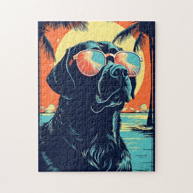 Labrador mit Sonnenbrille am Strand Puzzle (Vertikal)