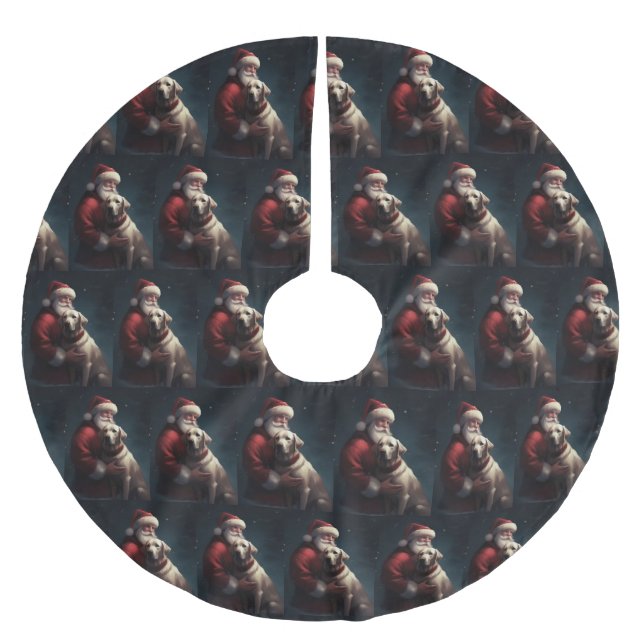 Labrador mit Weihnachtsmann Weihnachten Polyester Weihnachtsbaumdecke (Vorderseite)