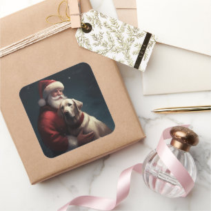 Labrador mit Weihnachtsmann Weihnachten Quadratischer Aufkleber