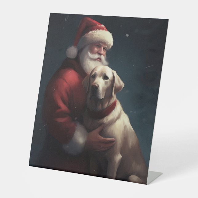 Labrador mit Weihnachtsmann Weihnachten Sockelschild (Vorderseite)