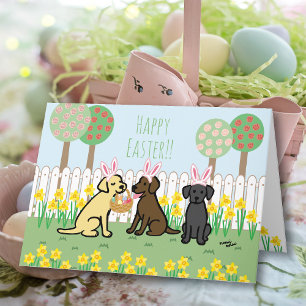 Labrador Oaster Bunnies Garden Holiday Card Feiertagskarte