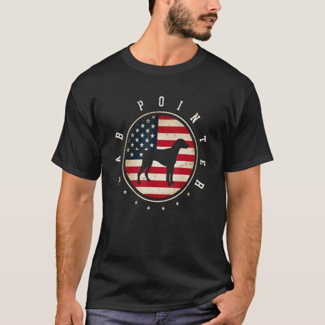 Labrador Pointer Usa Flag 4. Juli Hunde Mama Vater T-Shirt (Vorderseite)