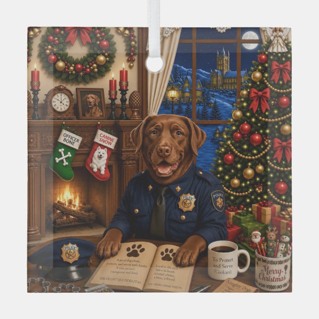 Labrador Polizeihund Urlaub  Ornament Aus Glas (Vorderseite)