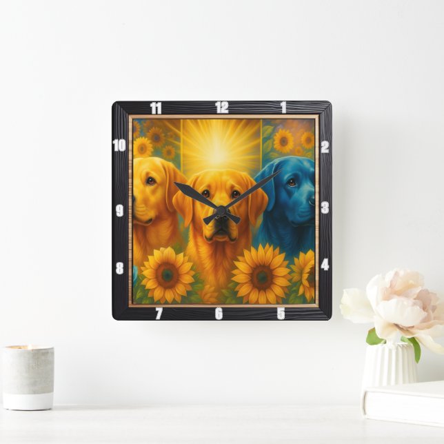 Labrador Puppies Colorful Art Quadratische Wanduhr (Zuhause)