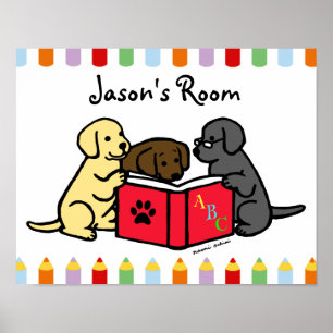 Labrador Puppies lesen Kinderzimmer Poster