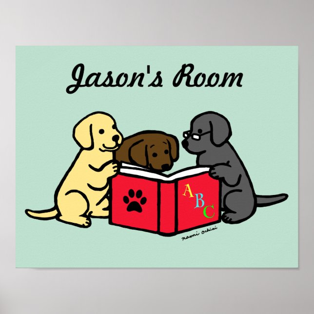 Labrador Puppies lesen Kinderzimmer Poster (Vorne)