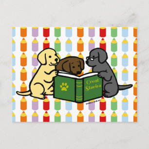 Labrador Puppies Lesen von Cartoon Postkarte