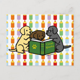 Labrador Puppies Lesen von Cartoon Postkarte