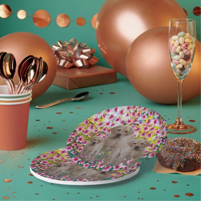 Labrador Puppies Oil Paint, Pappteller (Multi)