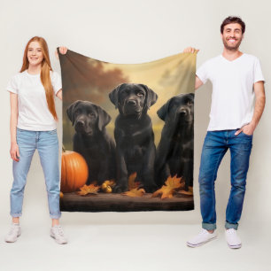 Labrador Puppy Autumn Delight Pumpkin Fleecedecke