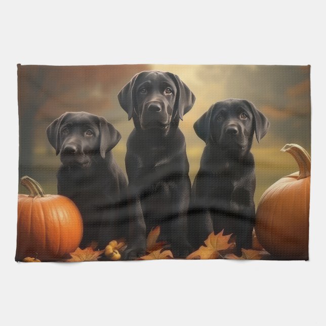 Labrador Puppy Autumn Delight Pumpkin Geschirrtuch (Horizontal)