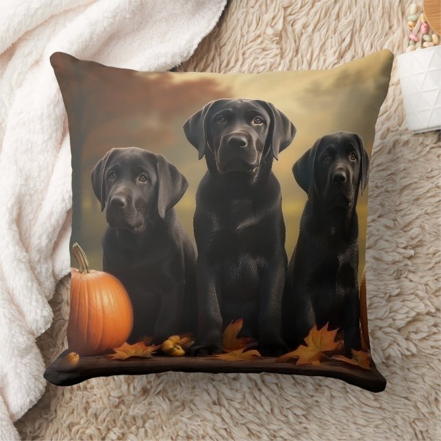 Labrador Puppy Autumn Delight Pumpkin Kissen (Decke)