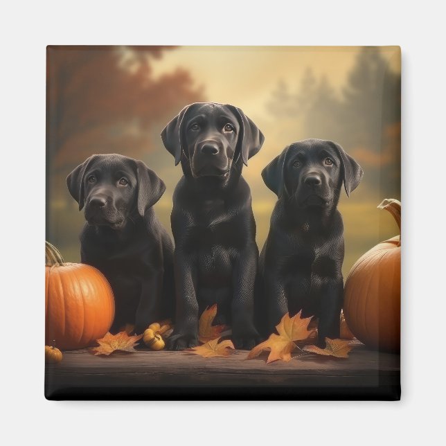 Labrador Puppy Autumn Delight Pumpkin Magnet (Vorne)