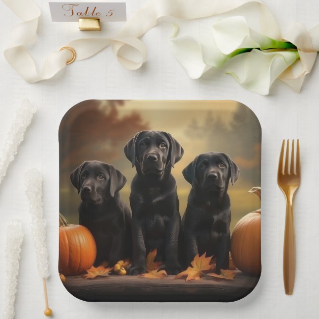 Labrador Puppy Autumn Delight Pumpkin Pappteller (Hochzeit)