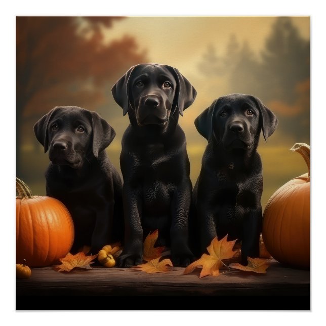 Labrador Puppy Autumn Delight Pumpkin Poster (Vorderseite)