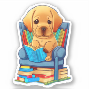 Labrador Puppy liest einen Buchaufkleber Aufkleber