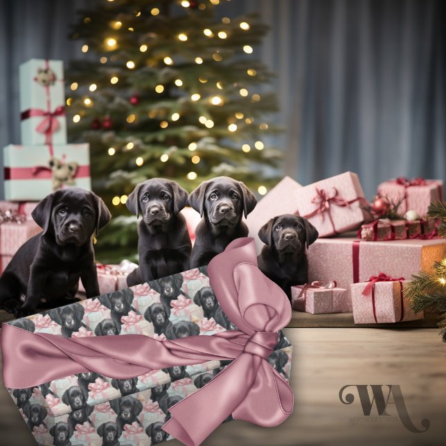 Labrador Puppy Modern Pink Bows Christmas Sm Geschenkpapier (Von Creator hochgeladen)