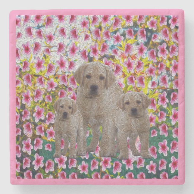 Labrador Puppy Oil Paint, Steinuntersetzer (Vorderseite)