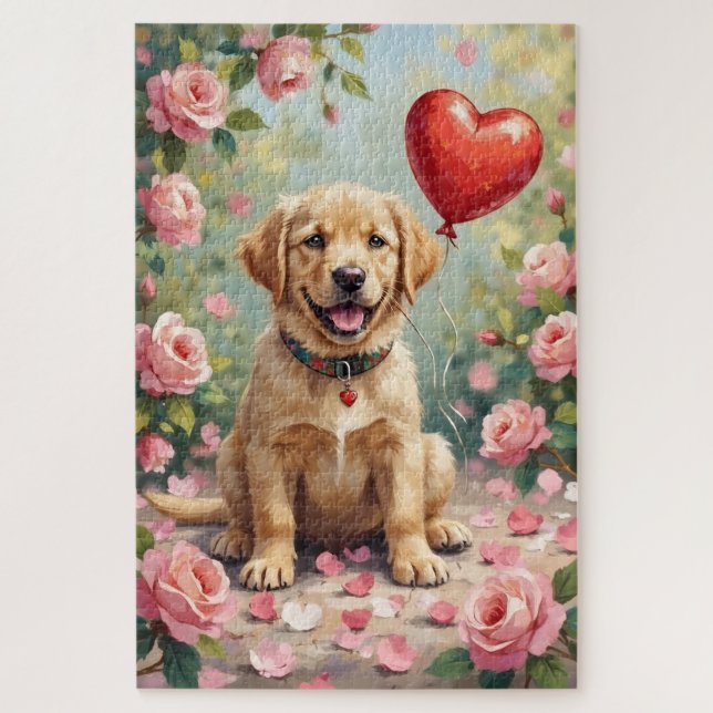 Labrador Puppy Rose Petals Valentine's Day Puzzle (Vertikal)