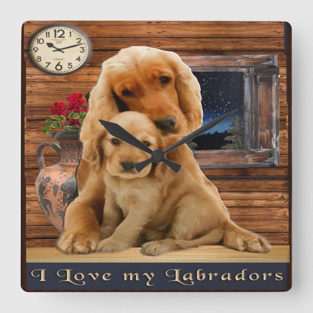 Labrador Retrieever Quadratische Wanduhr (Vorderseite)