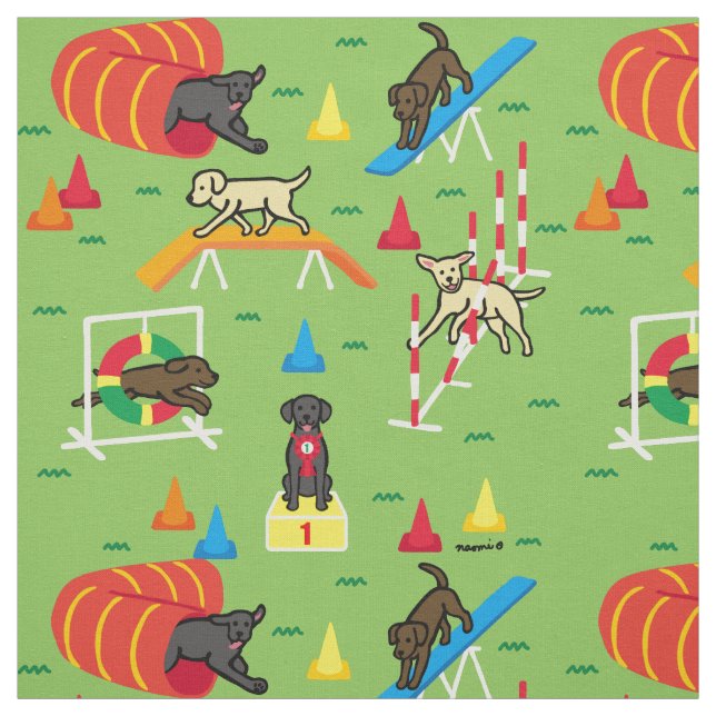 Labrador Retriever Agility Cartoon Stoff (Muster)